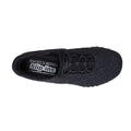 Top view of the Skechers Breathe Easy Knitty Waves SLIP IN Black shoe, featuring a textured Stretch Fit fabric upper, elastic laces, and a visible insole labeled “Skechers Slip-ins Air-Cooled Memory Foam.”., 198376792176, 198376792190, 198376792213, 198376792237, 46778