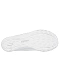 The image displays the bottom view of a Skechers Breathe Easy Knitty Waves SLIP IN white shoe, featuring a textured, wavy tread pattern and "SKECHERS" embossed at the center of the sole., 198739188073, 198739188097, 198739188110, 49282, 49283