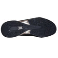 Outsole of the Skechers Womens Breathe Easy Exhilarate Lumina Slip In Black Trainer seen from below, showing textured tread for grip and support, a slightly raised central area, and "Hands Free Slip-ins" branding near the toe., 197976980204, 197976980228, 197976980242, 197976980266, 197976980280, 197976980297