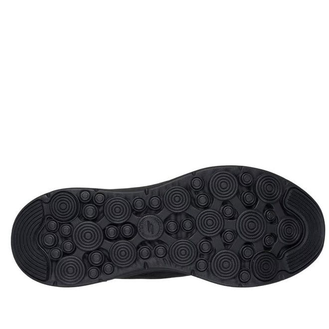 The image shows the black rubber outsole of the Skechers Womens Slip Ins Go Walk Now Khloe, featuring raised circular treads, reinforced heel and toe for extra grip, and ULTRA LIGHT cushioning for all-day comfort., 49289, 198376580186, 198376580209, 198376580223, 198376580247, 49294