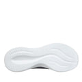 The image shows the white, textured outsole of the Skechers Womens Slip Ins Ultra Flex 4.0 Trainer Navy, with curved grooves and the Skechers logo embossed near the heel., 52223, 52224, 199025951692, 52226, 1990259517157, 52228, 199025951739, 52230, 199025951753, 52232