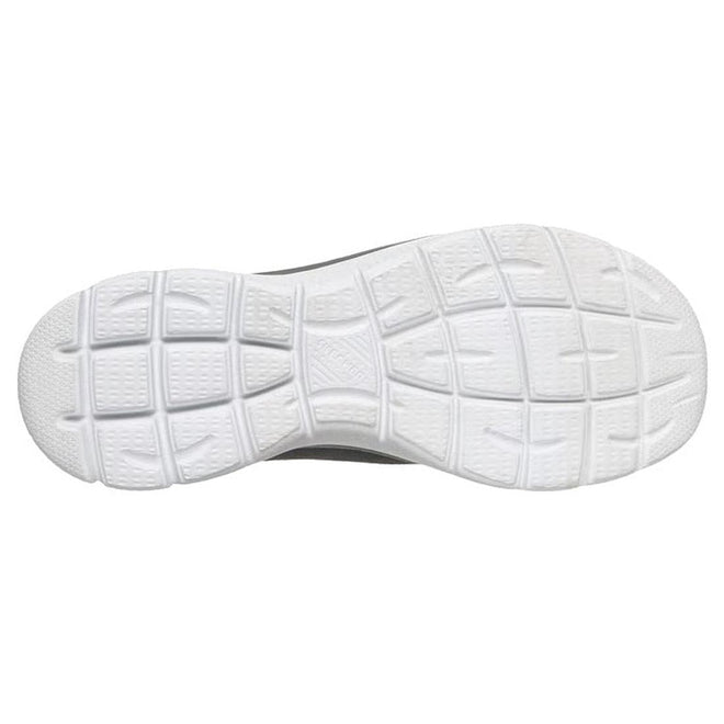 The image displays the bottom view of the Skechers Womens Summits Bungee Slip On Trainer - Radiant Flow Charcoal Pink, highlighting its textured sole for traction and a Memory Foam insole that offers all-day comfort., 50192, 50193, 199025153492, 50195, 199025153515, 50197, 199025153539, 50199, 199025153553, 50201