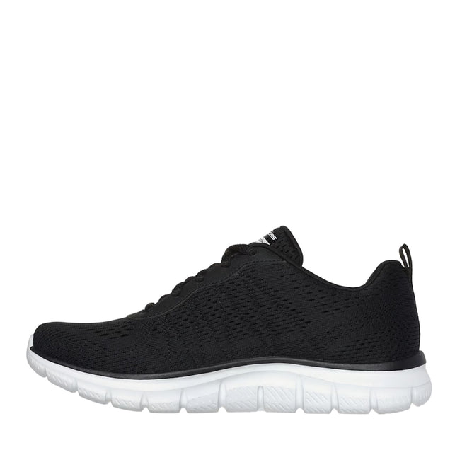 All Black Skechers Womens Track - New Staple Lace Up Sneaker Black White Sole