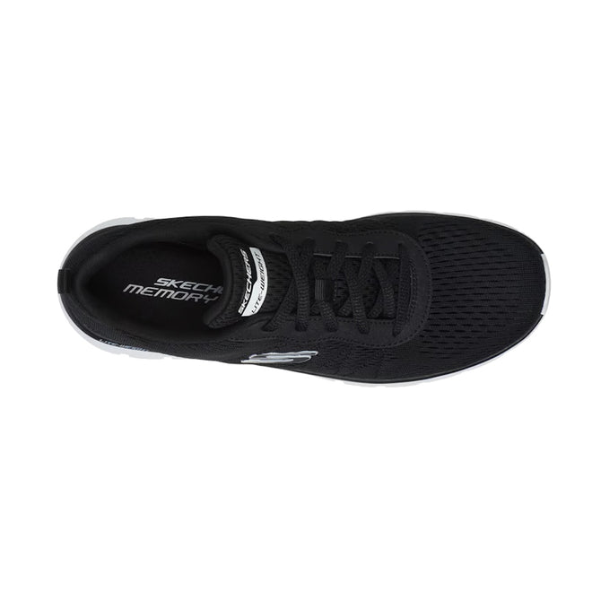 All Black Skechers Womens Track - New Staple Lace Up Sneaker Black White Sole