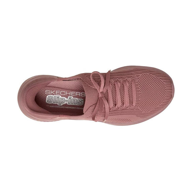 Top view of the Skechers Ultra Flex 3.0 Pure Color SLIP INS in mauve, featuring a knitted Stretch Fit upper, tied laces, and visible Air-Cooled Memory Foam on the insole., 49623, 49624, 198739892550, 49626, 198739892574, 49628, 198739892598, 49630, 198739892611, 49632