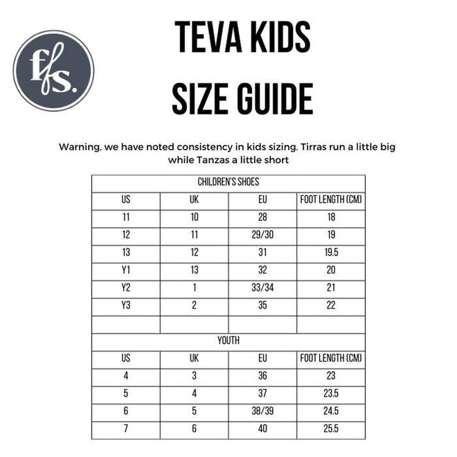 Teva Girls - K Manatee Wild Dove Grey Closed Toe Sandal size guide: US, UK, EU sizes and foot lengths in cm for kids/youth. Sizing is consistent with Tirra and Tanza styles featuring a soft, flexible molded footbed—ideal as school black shoes., 191142484282, 191142484251, 191142484237, 191142484206, 191142484213, 191142484220, 191142485562, 191142485609, 191142485586, 191142485555