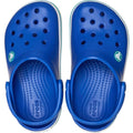 A pair of Crocs Kids - Crocband Classic Clog K Blue Bolt Teal Youths seen from above, with ventilation holes, textured footbeds, and adjustable heel straps for all-day comfort., 49846, 49847, 49848, 49849, 49850, 49851, 49852, 49853