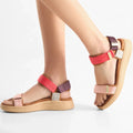 Woden Line Women's 3 Strap Sandal Flame Multi Red
