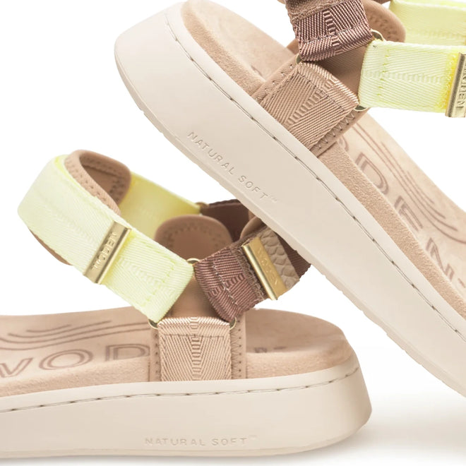 Woden Line Women's 3 Strap Sandal Wax Multi Lemon & Taupe