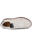 Top down view of woden Haldfen White sneaker with brown sole on a white background.,
5713326540642,
5713326540659,
5713326540666,
5713326540673,
5713326540680,