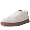 Mens woden Haldfen White leather sneaker with brown sole on a white background