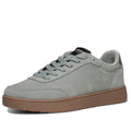 Mens woden Tote Gray sneaker with brown sole on a white background