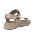 Woden Line Women's 3 Strap Sandal Silver Mink—beige open-toe travel sandals with cushioned soles and adjustable hook-and-loop straps, shown from the rear against a white background., 48203, 48204, 5713326605235, 5713326605242, 5713326605259, 5713326605266, 48209