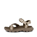 The Woden Sandie Women's Chunky Sandal Stone is a beige hiking sandal with durable materials, adjustable straps, a rugged textured sole, and a cushioned footbed, shown in side profile against a white background., 48636, 5713326607703, 5713326607710, 5713326607727, 5713326607734, 5713326607741, 5713326607758