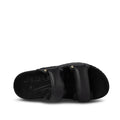 The Woden Lisa Women's Leather 2 Strap Sandal in black features chunky buckle straps and a contoured anatomical footbed, shown from above on a white background., 5713326518276, 5713326518283, 5713326518290, 5713326518306, 5713326518313, 3935713326518320, 5713326518269