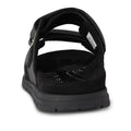 Rear view of the Woden Lisa Women's Leather 2 Strap Sandal in black, featuring chunky buckle straps, thick sole, anatomical shaped footbed, and adjustable Velcro, displayed against a white background., 5713326518276, 5713326518283, 5713326518290, 5713326518306, 5713326518313, 3935713326518320, 5713326518269