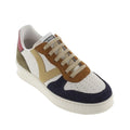A pair of Victoria Madrid women's sneakers with white, navy blue, beige, and pink colors, featuring a perforated upper and a contrast sole.