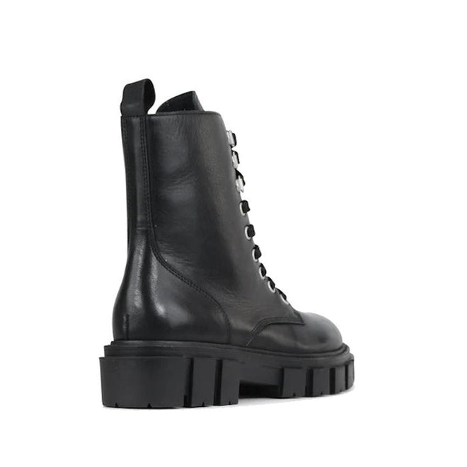 View from the heel to the font of a =n EOS Faeture combat boot style in black leather with a chunky sole.,
44927,
44928,
44929,
44930,
44931,