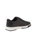The Ziera Aito XF Women's Casual Sneaker Zip in black features a black leather upper, black laces, white rubber sole, and an extra wide fit. Shown from the back-left side against a white background., 51068, 51069, 9361118012652, 9361118012653, 9361118012654, 9361118012677, 9361118012684, 9361118012691