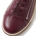 Close-up of the Ziera Aito XF Women's Casual Sneaker Zip in burgundy leather with matching laces, a side zipper, off-white rubber sole, and high arch support for all-day comfort., 50820, 4434755348790, 4434755348891, 4434755348784, 4434755348791, 4434755348807, 50826