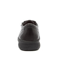 Back view of the Ziera Solar XW Women's Casual Sneaker Zip in black leather, offering high arch support and a textured rubber sole, photographed against a white background., 50991, 9355342550562, 9355342550579, 9355342550586, 9355342551439, 9355342551477, 9355342551491