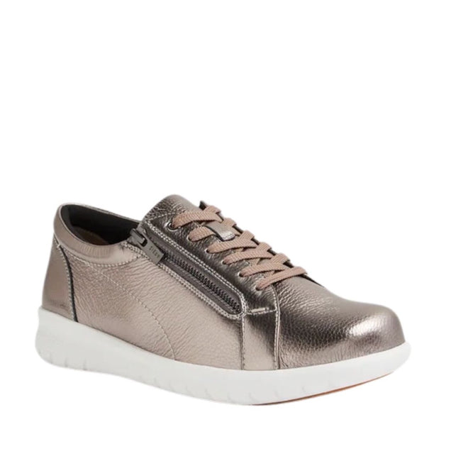 Ziera Solar XW Women's Casual Sneaker Zip Pewter Tumbled Leather