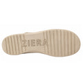 Beige shoe sole with deep horizontal grooves and the word ZIERA embossed in the center, featured on the Ziera Bizza Pale Gold XW Womens Leather Sandal, designed to provide high arch support for enhanced comfort.