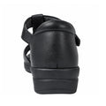 Back view of the Ziera Nextime Black Leather Womens Sandal with Closed Back XW, featuring an open toe, low wedge heel, adjustable strap, wide fit design, and orthotic compatibility, shown against a white background.