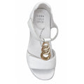 The Ziera Nextime White Womens Leather Sandal XW Closed Back features a wide front strap, metallic gold decorative rings, and closed-back ankle support. Designed in the signature Ziera Nextime style, this sandal provides a wide fit and is orthotic-friendly for exceptional comfort. It includes the Ziera Super Support insole.