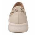 Rear view of the Ziera Sanelle XF Almond women’s leather Mary Janes, featuring a beige upper with floral cut-out detailing and a textured white sole, designed to provide high arch support., 54099, 54100, 4434748817297, 4434748817303, 4434748817310, 4434748817327, 4434748817334