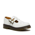 Image of right foot, side on of Dr Martens 8065 2 Strap Mary Jane Shoe White-Foot Forward Shoes