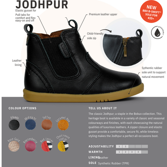 The Bobux Kid+ Jester Jodphur Boot Chartreuse Yellow 830036 is a kids’ Chelsea boot with elastic side gusset, pull tabs, zip closure, and a tan synthetic rubber sole. See below for colour options and features., 9420068520868, 9420068520875, 9420068520882, 9420068520899, 9420068520905, 9420068520912, 9420068520929