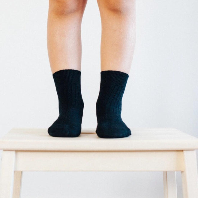 Lamington Crew Rib Merino Wool Socks Black