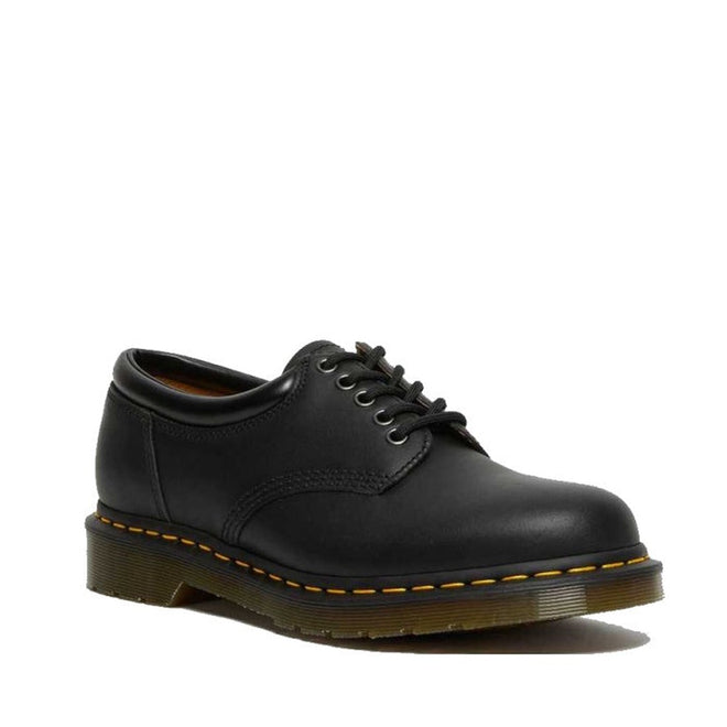 Image of right foot, side on of Dr Martens - 8053 Nappa Black Padded Collar Shoes-Foot Forward Shoes