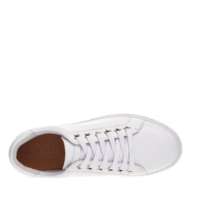 Alfie & Evie Plant White Leather Casual Shoe Lace Up Platform Sneaker