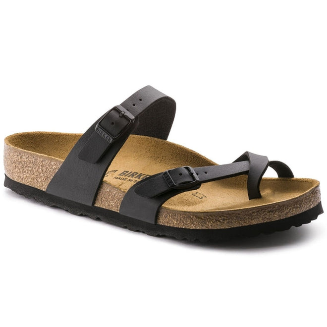The outer side and front of a Birkenstock black mayari sandal with toe loop and adjustable strap over teh top of the foot.,
4040714632162,
4040714632179,
4040714632186,
4040714632193,
4040714632209,
4040714632216,
4040714632223,
4040714632155,
