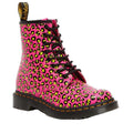 Image of right foot, side on of Dr Martens 1460 Loud Leopard Clash Pink 8 Eye Boot-Foot Forward Shoes
