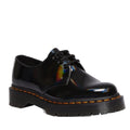 Image of right foot, side on of Dr Martens 1461 Bex Black Rainbow-Foot Forward Shoes