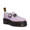 Image of right foot, side on of Dr Martens Addina Lilac Flower Buckle Mary Jane Quad Platform-Foot Forward Shoes