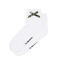 Image of right foot, side on of Dr Martens Ankle Bow Cotton Blend Socks White Small/Medium up to uk7 Medium/Large above uk7-Foot Forward Shoes