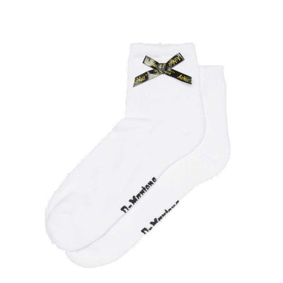 Image of right foot, side on of Dr Martens Ankle Bow Cotton Blend Socks White Small/Medium up to uk7 Medium/Large above uk7-Foot Forward Shoes