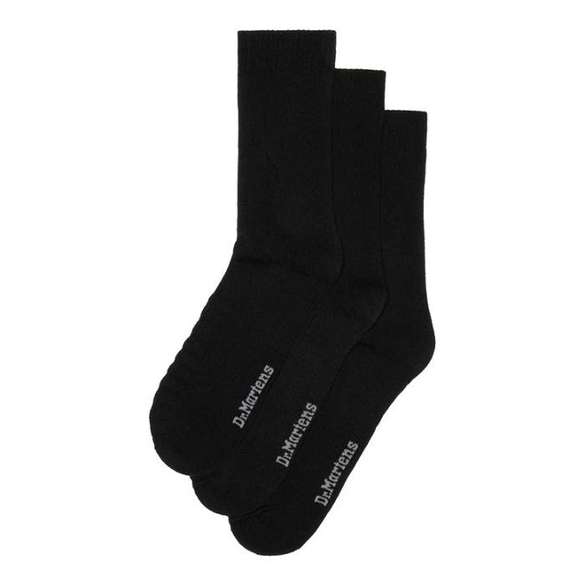 Image of right foot, side on of Dr Martens Socks Double Doc Sock Unisex Black 3 Pair Pack-Foot Forward Shoes