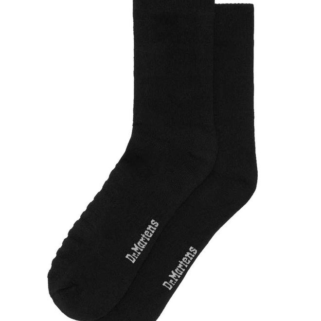 Image of right foot, side on of Dr Martens Socks Double Doc Sock Unisex Black Organic-Foot Forward Shoes