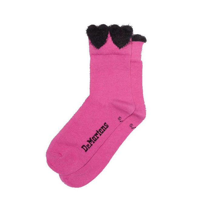 Image of right foot, side on of Dr Martens Heart Detail Cotton Blend Socks Thrift Pink-Foot Forward Shoes