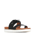 Los Cabos Cai Sandal with Chain Detail Black- showing side view of the right foot of the comfy flexible synthetic sandals slides for women