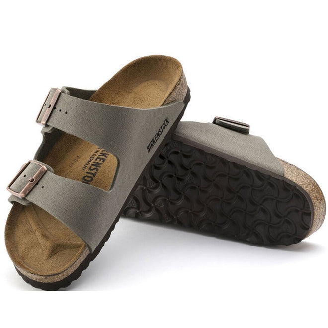 Birkienstock Arizona in stone colour. soft syntheic upper like suede but not suede. Suede footbed