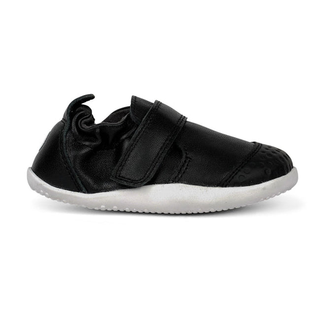 The Bobux Explorer Go Black/White 501001B is a premium soft black leather baby shoe with a white rubber sole, rounded toe, and Velcro strap—ideal flexible footwear for your little one's first steps., 9420062079706, 9420062079713, 9420062079720, 9420062079737