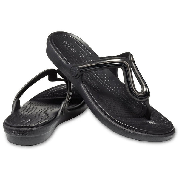 Crocs Sanrah Metalblock Flat Flip Jandal Black