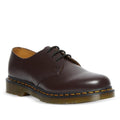 Image of right foot, side on of Dr Martens- 1461 Burgundy Red Smooth Leather Oxford Shoe-Foot Forward Shoes