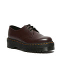 Image of right foot, side on of Dr Martens- 1461 Quad Burgundy Red Smooth Leather Oxford Shoe-Foot Forward Shoes